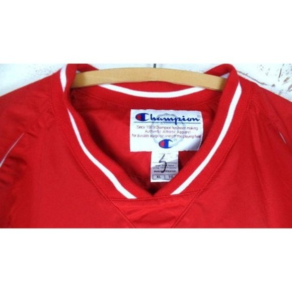 Champion red and white nylon windbreaker pullover jacket - Picture 3 of 5